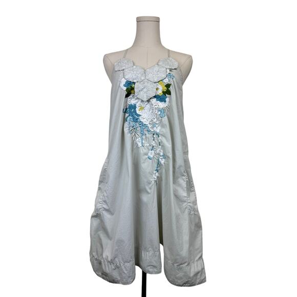 Johnny Was 3J Floral Embroidered Applique Sun Dress Halter Tie Neck Open Back S - Picture 2 of 13